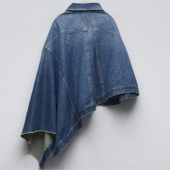 Zara ASYMMETRICAL DENIM CAPE NWT Limited Edition Size Medium Bloggers Favorite - Picture 8 of 13